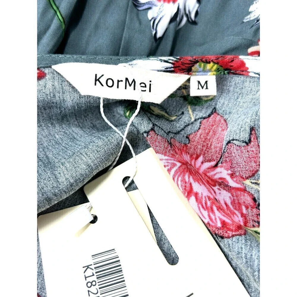 New KorMei Women M Maxi Dress Blue V Neck Short Sleeve Floral High Low Flowy R - Picture 11 of 13